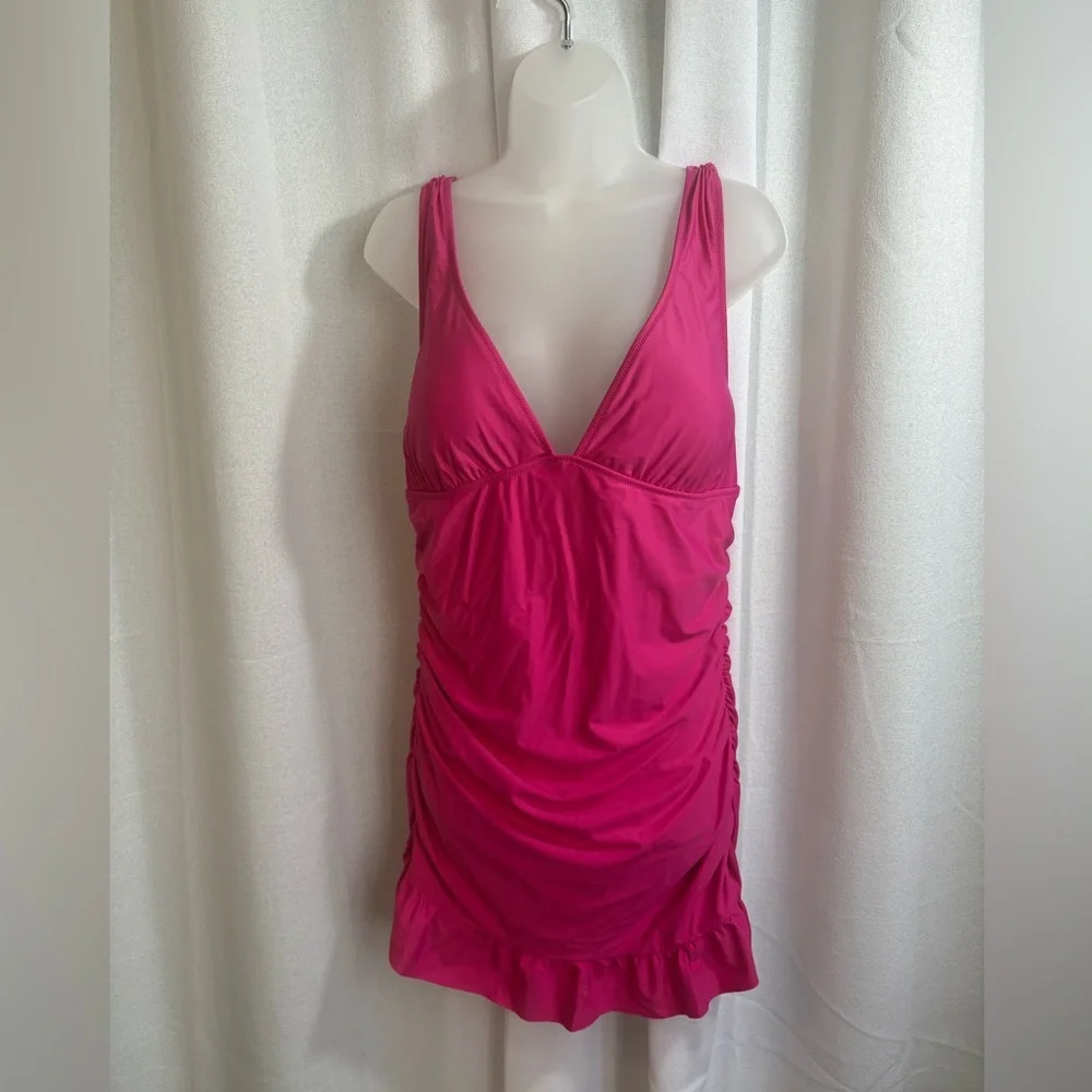 NWT J.‎ CREW Ruched Femme One Piece Swim Dress Pink 16 Plus Size 0373